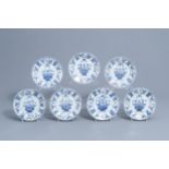 Seven Chinese blue and white plates with flower baskets, Qianlong