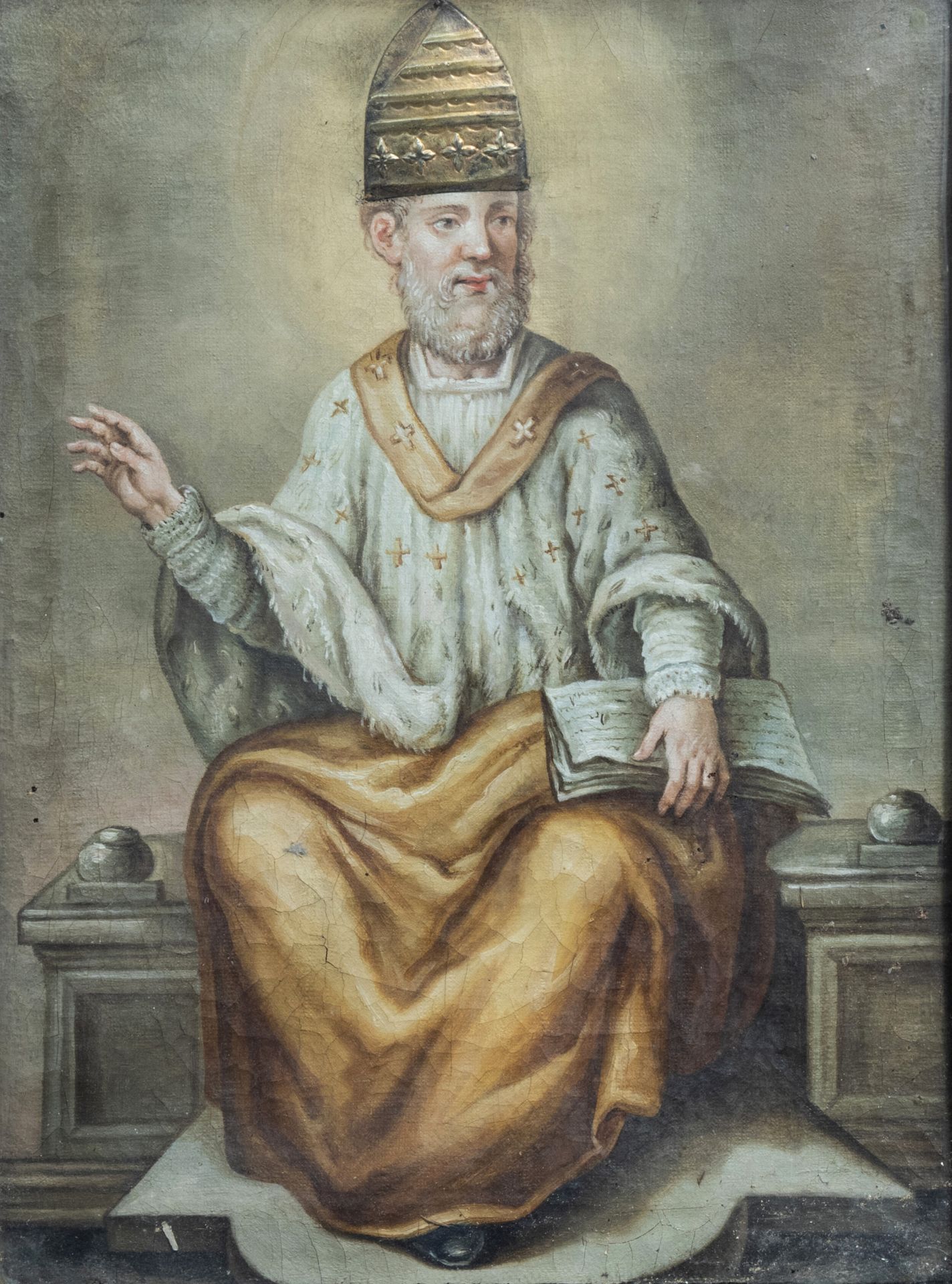 Italian school: Pope Sylvester I, mixed media on canvas, 18th C.