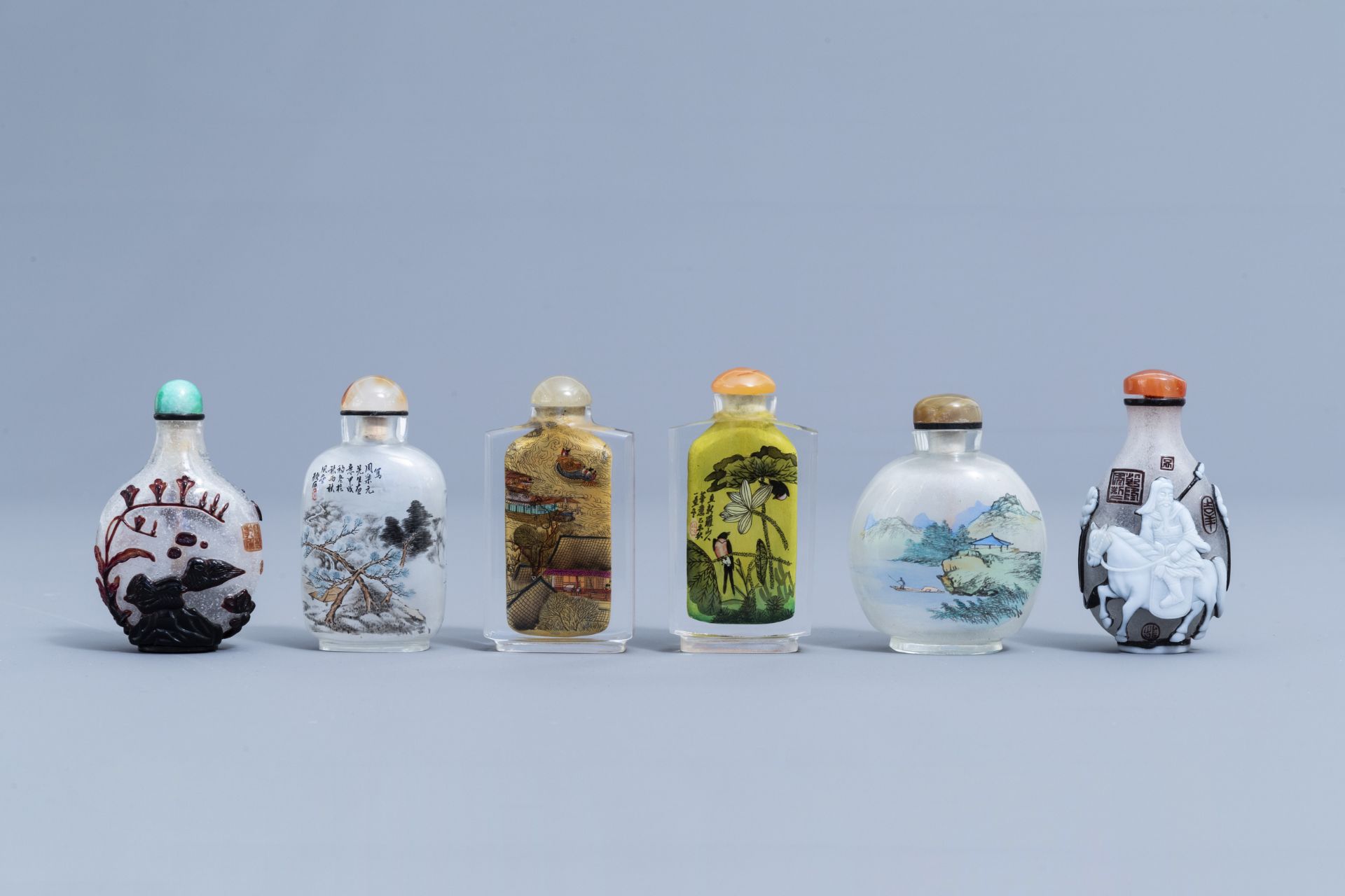Twelve Chinese glass and hardstone snuff bottles, 20th C. - Image 4 of 4