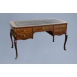 A French Louis XV style gilt bronze mounted wooden bureau plat with leather top, 19th/20th C.