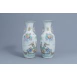 A pair of Chinese famille rose double design vases, 19th/20th C.