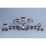 A varied collection of English lustreware items with blue design, 19th C.