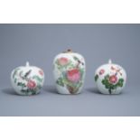 Three Chinese qianjiang cai ginger jars with a bird among blossoming branches, 19th/20th C.