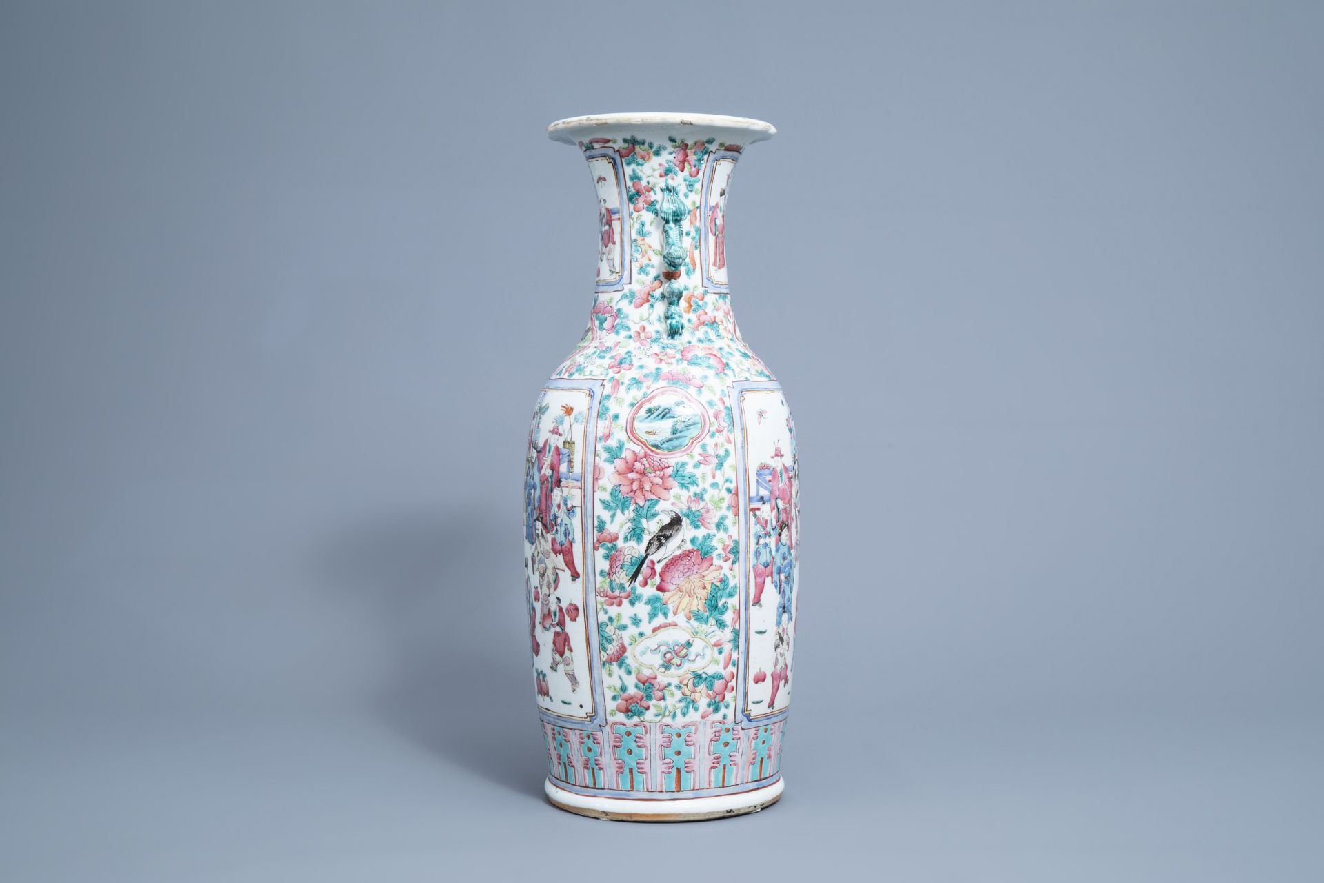 A Chinese famille rose vase with figurative and floral design, 19th C. - Image 4 of 6