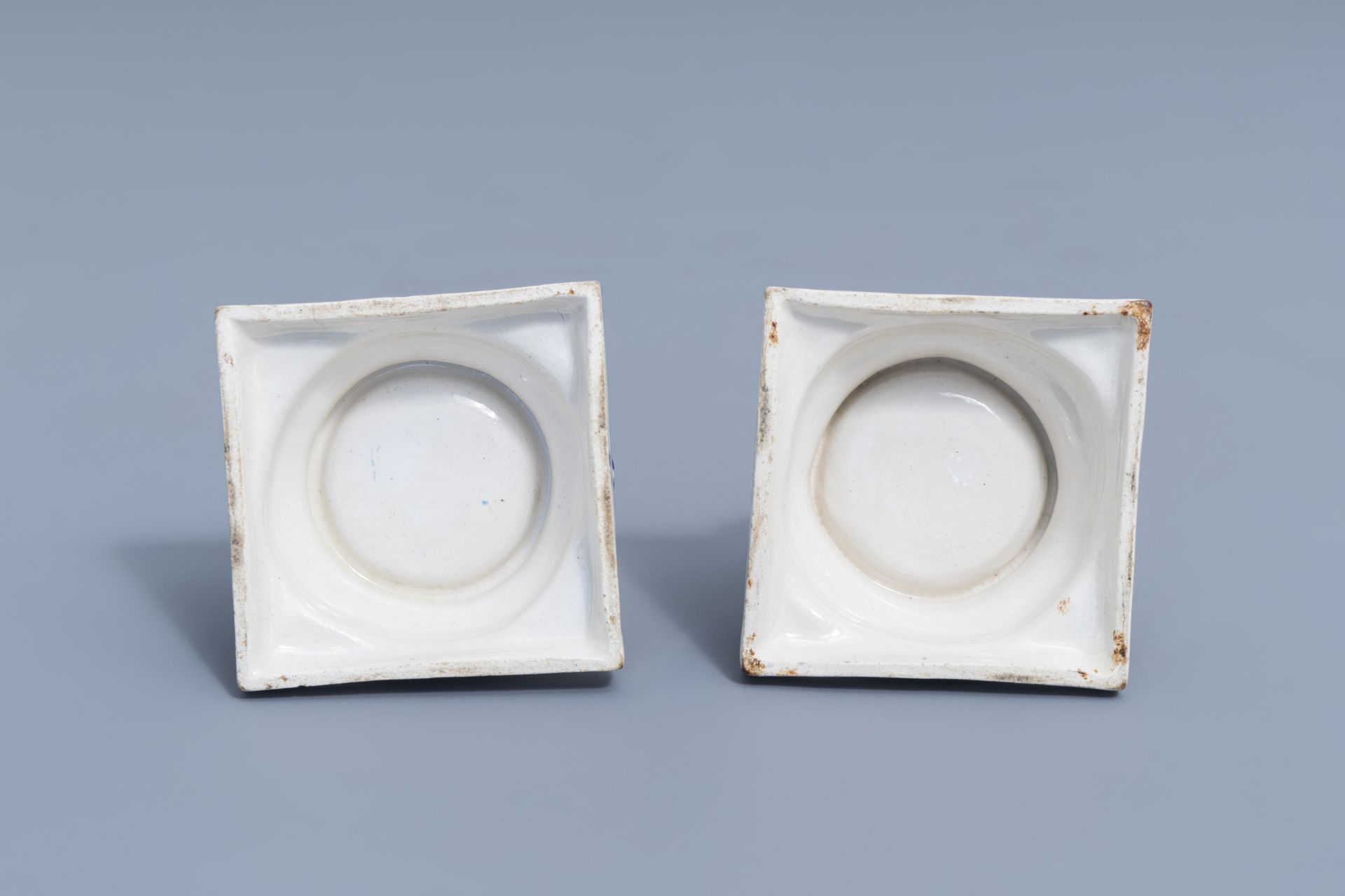 A pair of bue and white faience fine salts and five cream jars, Luxemburg and France, 18th/19th C. - Image 45 of 46