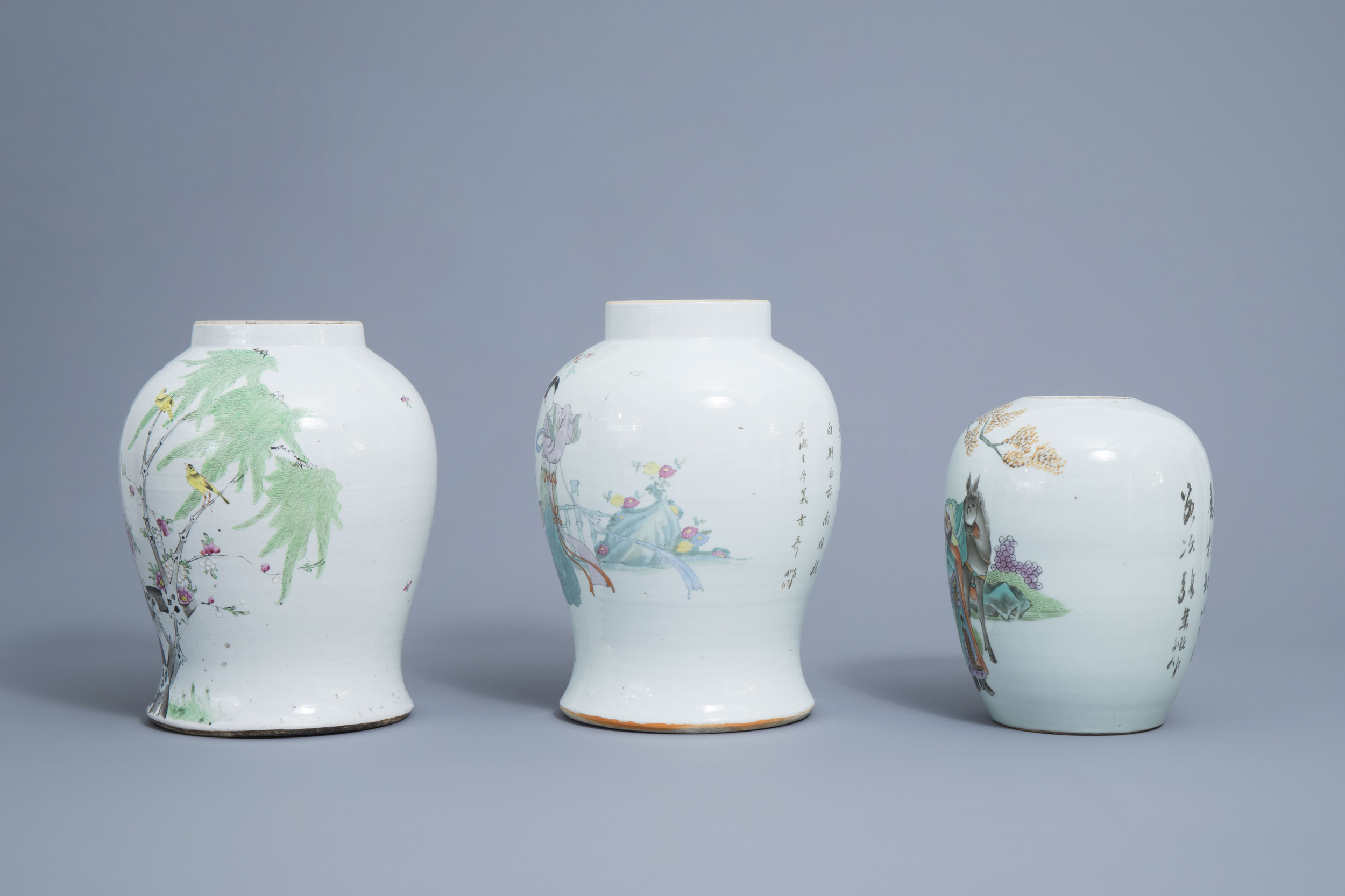 Two Chinese famille rose and qianjiang cai vases and covers and a ginger jar, 19th/20th C. - Image 4 of 9