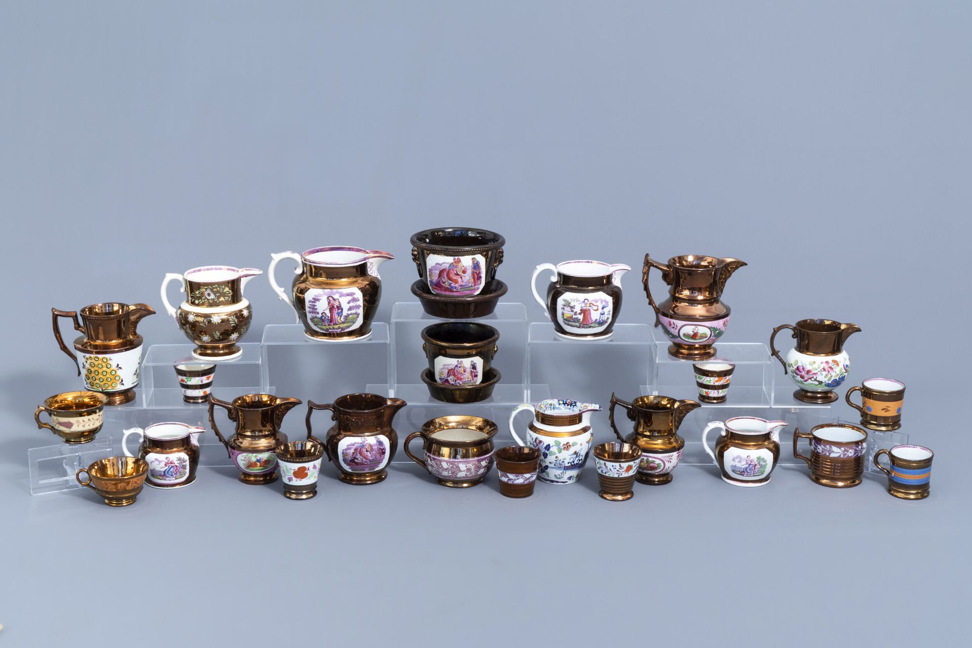 A varied collection of English lustreware items, 19th C.