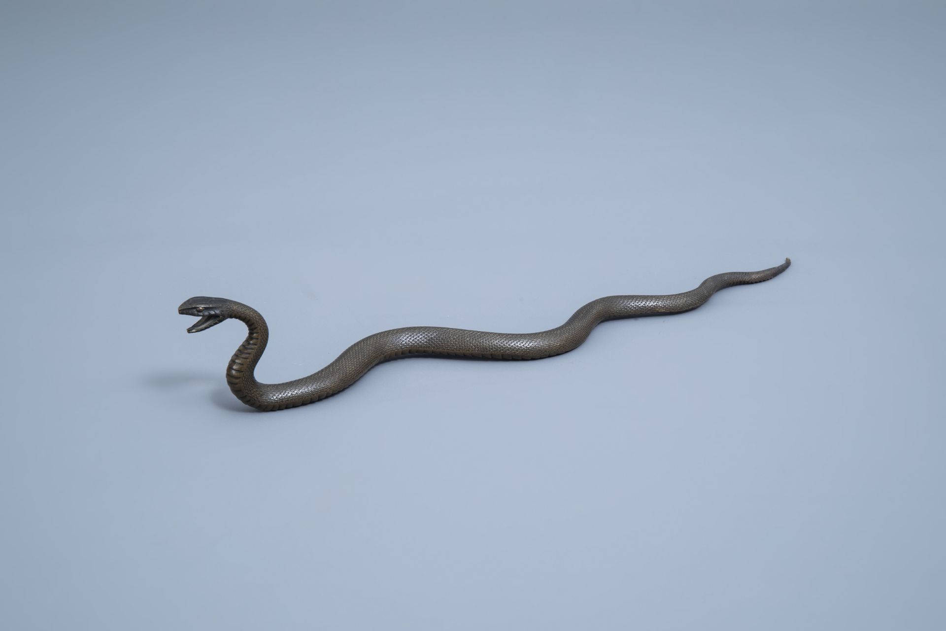 A Japanese bronze sculpture of a snake in an attack position, Meiji - Image 2 of 9