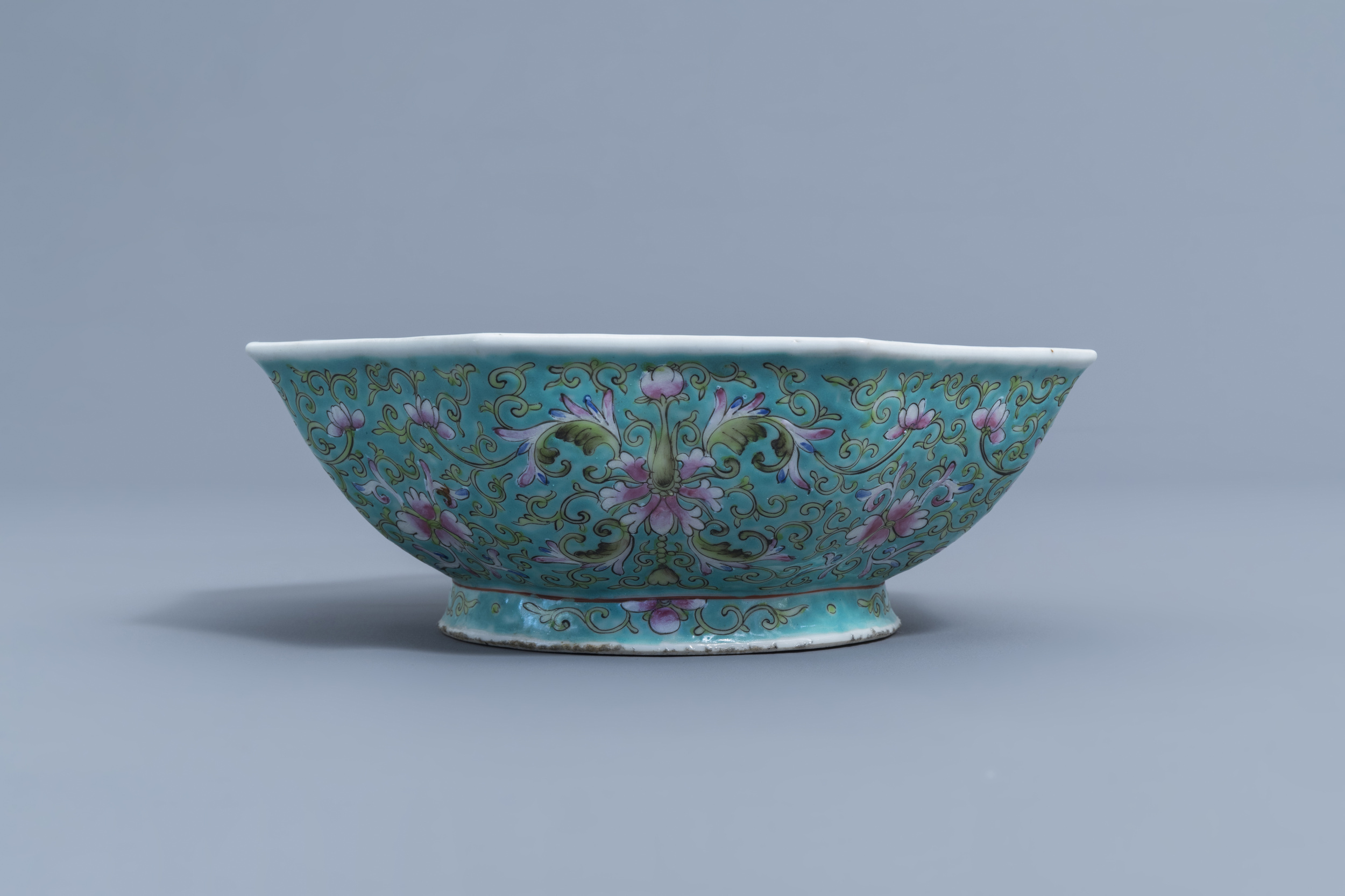 Two Chinese famille rose jardinires and a bowl with floral design, 20th C. - Image 12 of 15