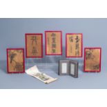 Vijf Chinese frames, a hardstone book and a scroll,19th/20th C.