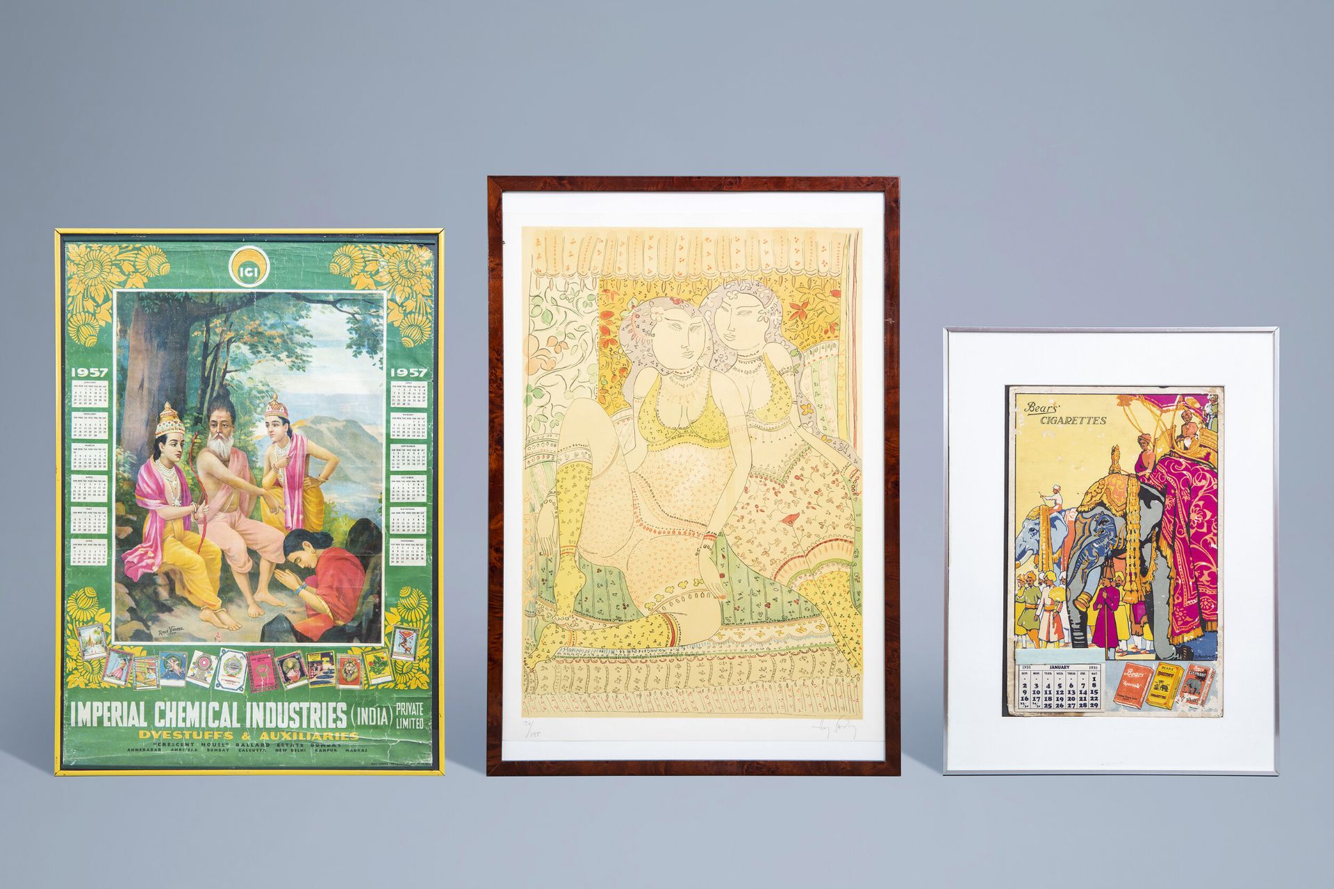 Three various Indian lithographs in colours, 20th C.