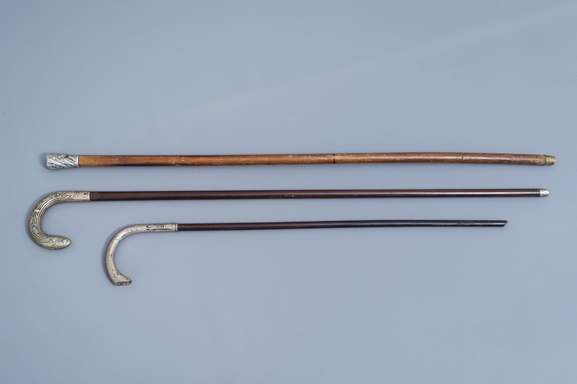 A varied collection of seven walking sticks with accompanying stand, 20th C. - Image 5 of 21