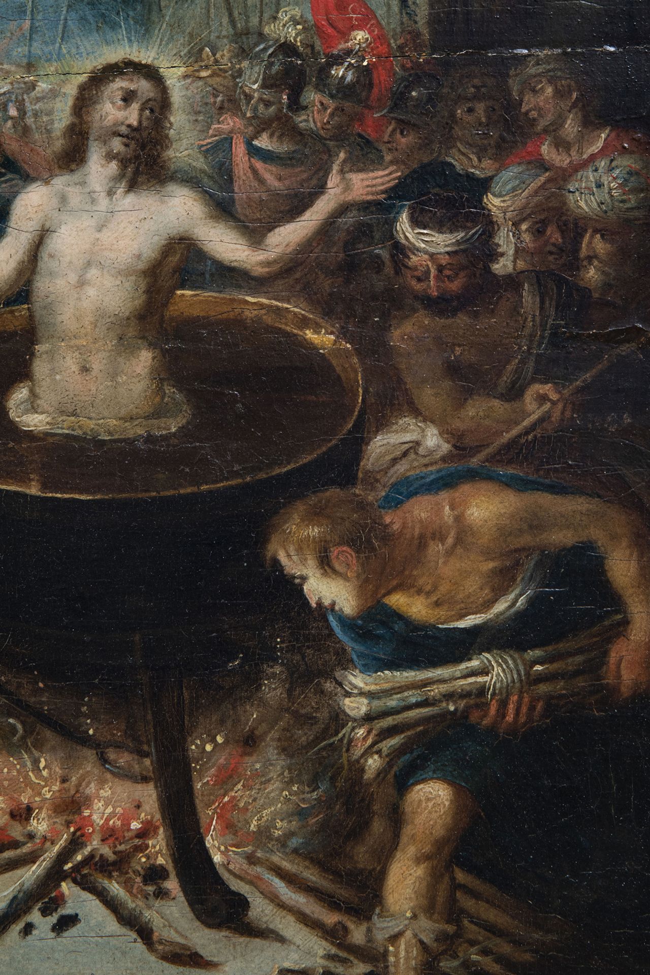 Flemish school: The martyrdom of Saint John the Evangelist, oil on panel, ca. 1600 - Image 4 of 5