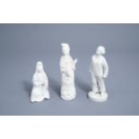 Two Chinese blanc de Chine figures of Guanyin and a Cultural Revolution lady, 20th C.