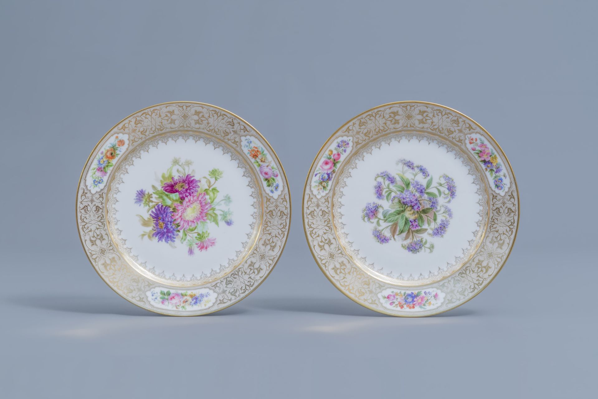 A set of eleven French plates with gilt and polychrome floral design, Svres mark, 19th C. - Image 19 of 22