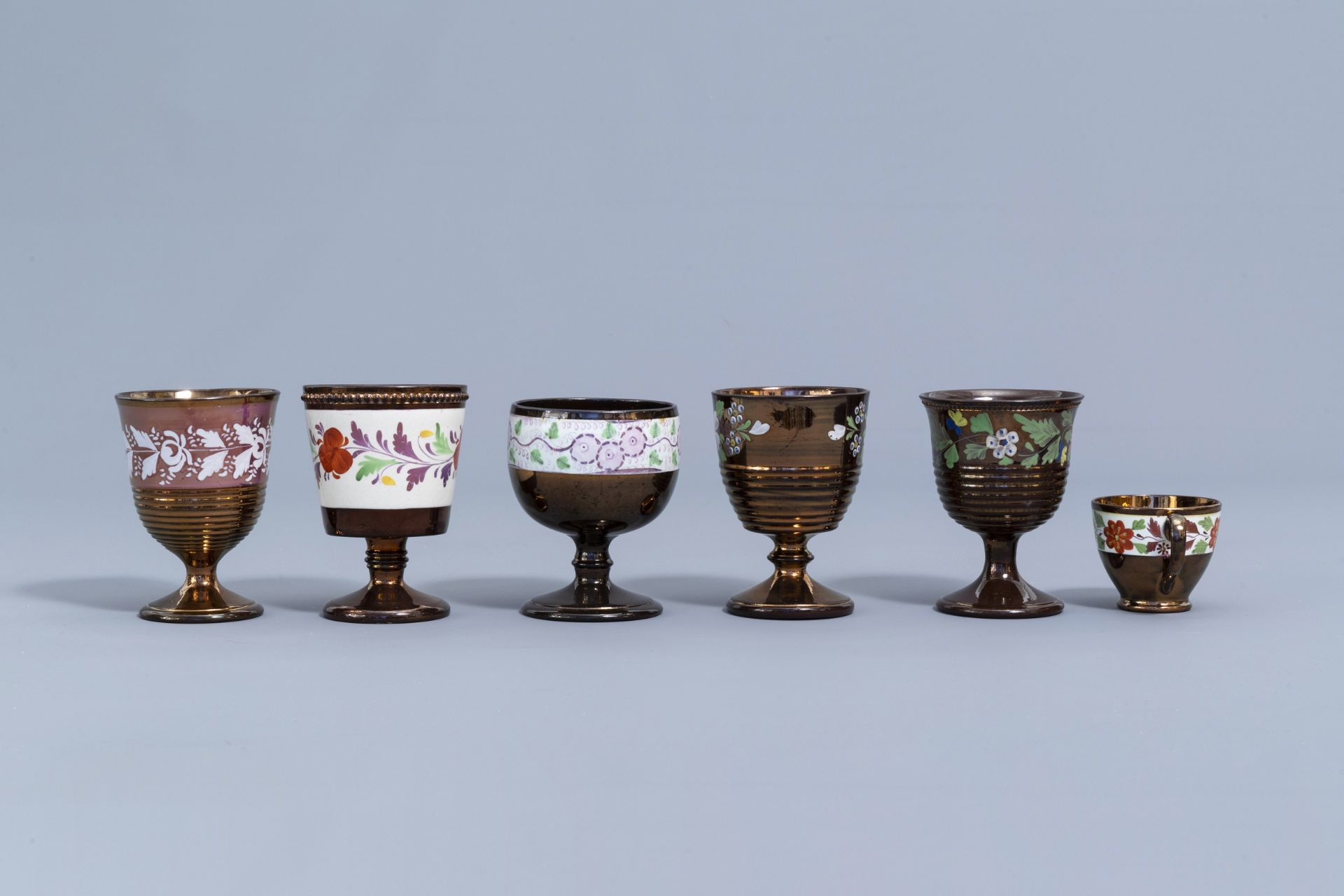 A varied collection of English lustreware items with polychrome floral design, 19th C. - Image 58 of 64