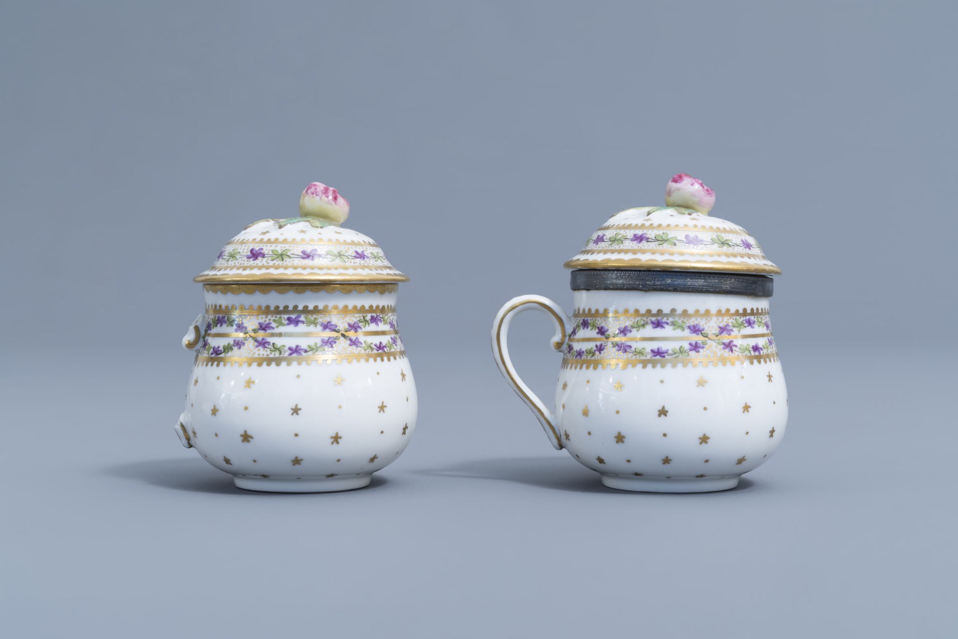 A pair of bue and white faience fine salts and five cream jars, Luxemburg and France, 18th/19th C. - Image 20 of 46