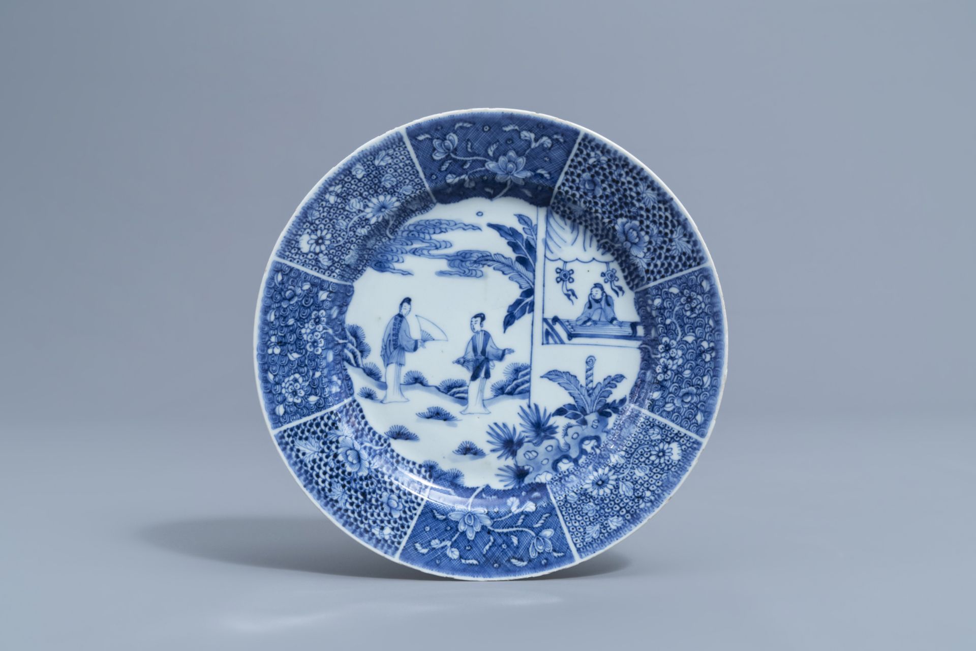 Five Chinese blue & white 'Romance of the Western Chamber' plates, Yongzheng/Qianlong - Image 4 of 14