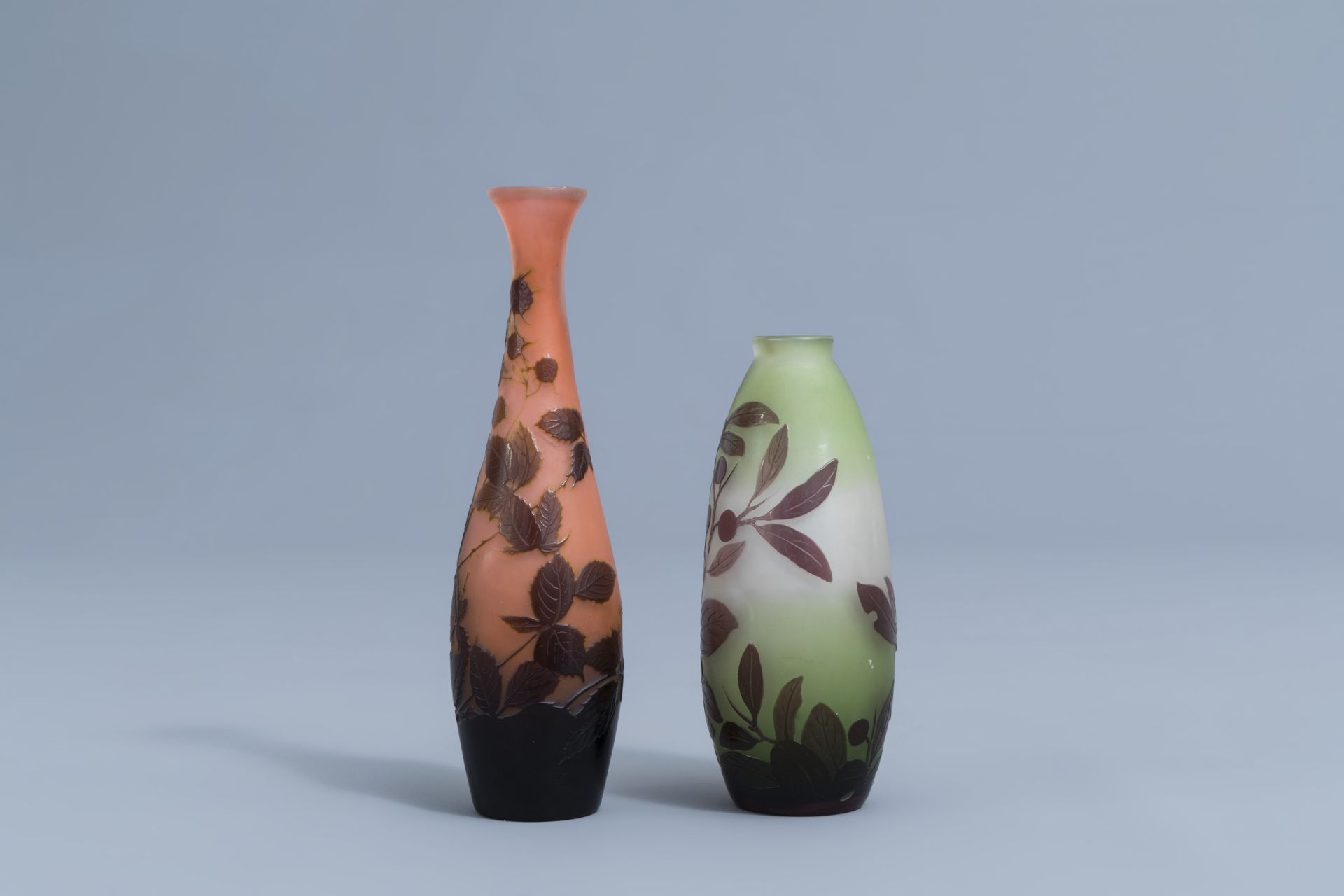 Emile GallŽ (1846-1904): Two cameo glass Art Nouveau vases with floral design, 20th C. - Image 4 of 8