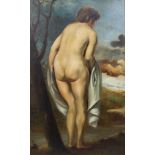 Belgian school: Naked young woman seen from behind, oil on board, 20th C.
