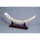 An exceptionally large Chinese carved ivory 'Immortals tusk', first half of the 20th C.