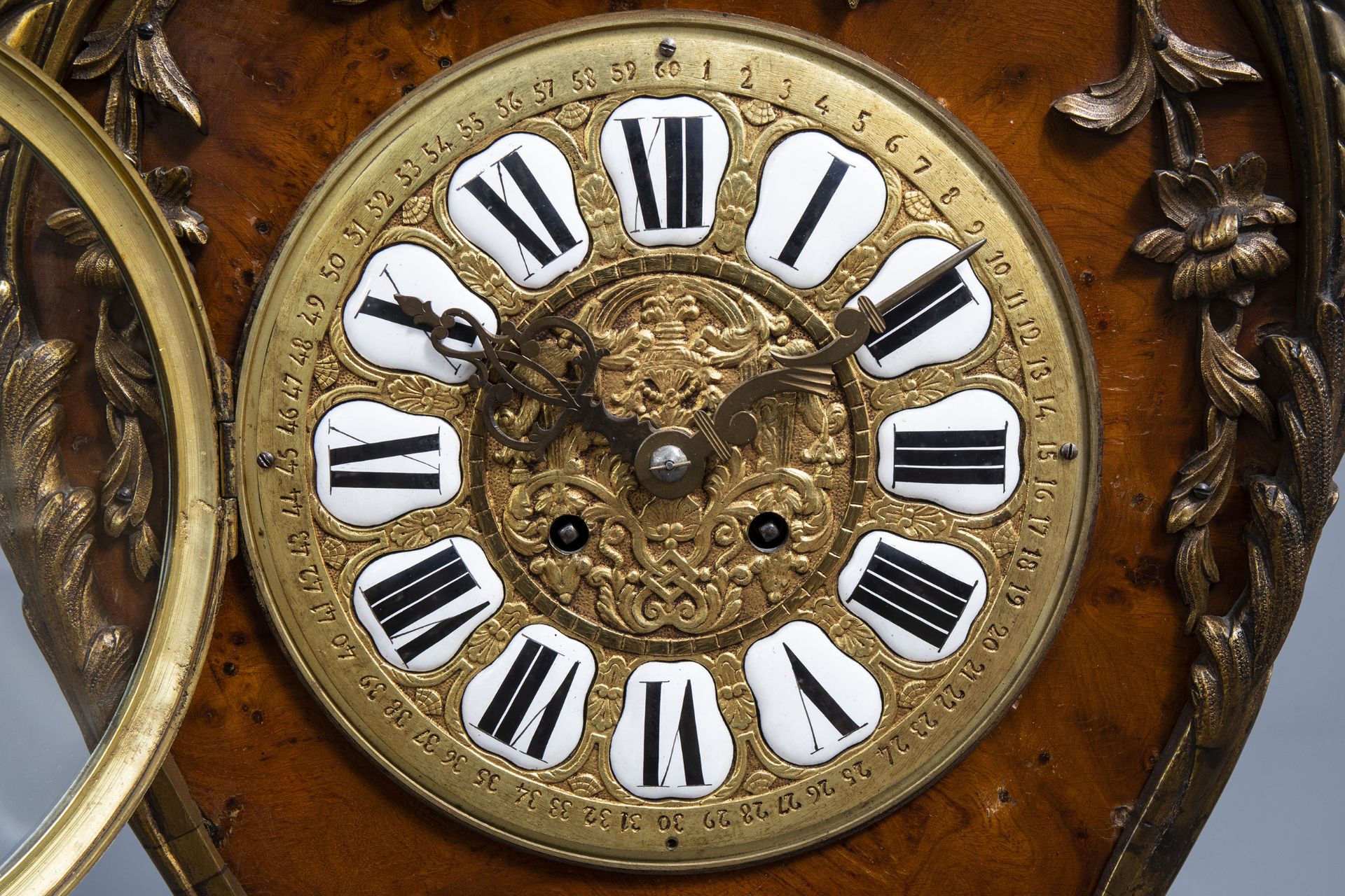 A German burl wood veneered brass mounted Louis XV style cartel clock, , 20th C. - Image 11 of 13