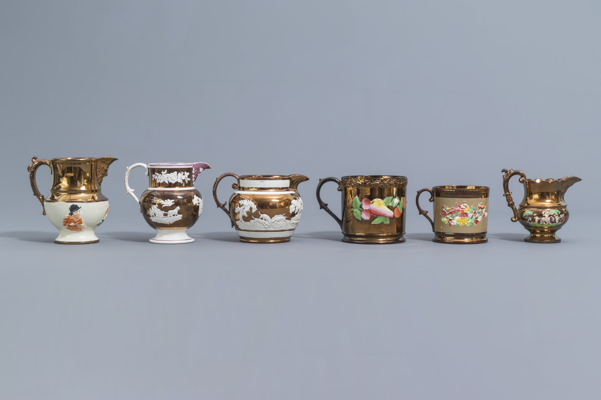A varied collection of English lustreware items with relief design, 19th C. - Image 39 of 50