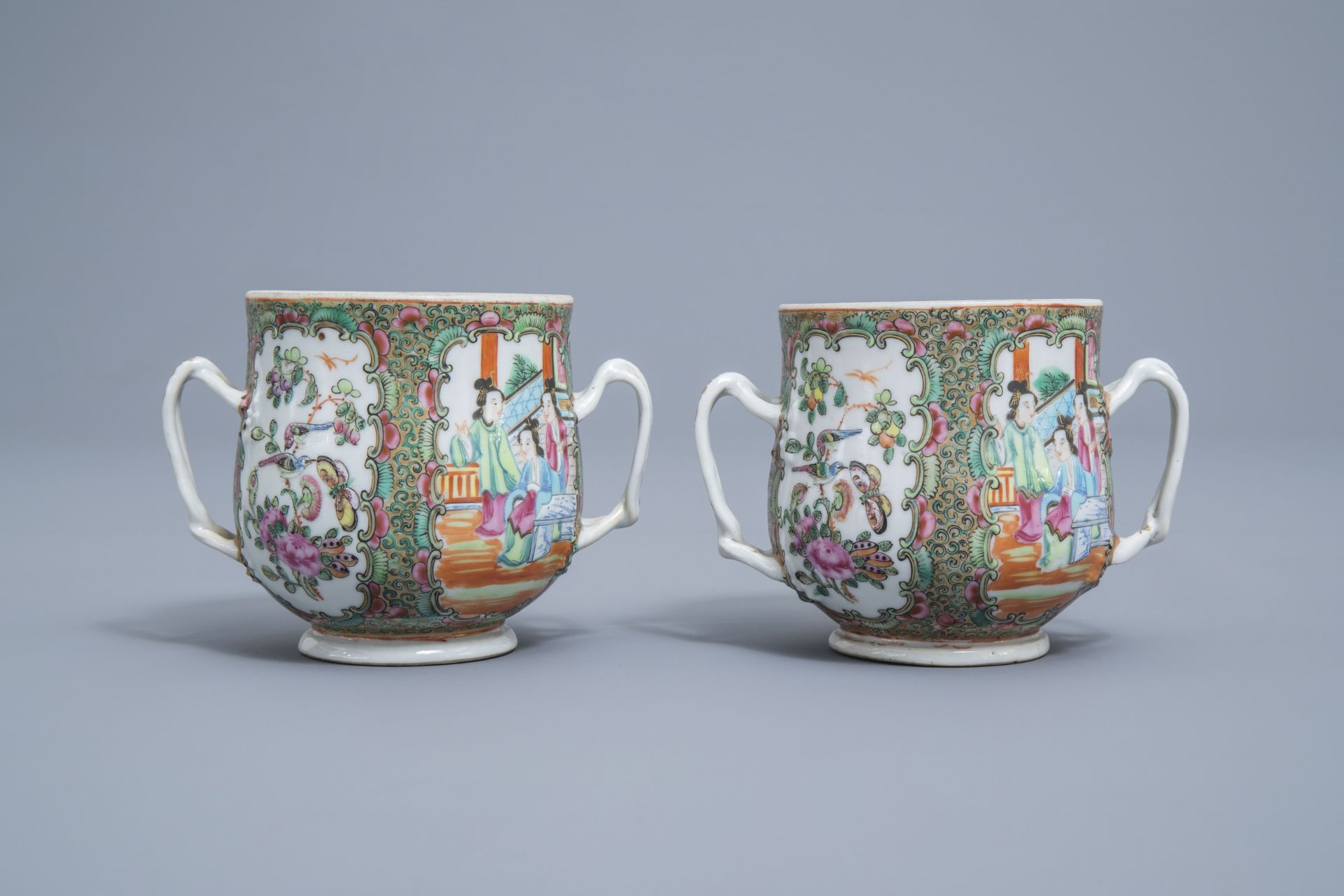 A varied collection of Chinse Canton and famille rose porcelain, 19th C. - Image 8 of 19