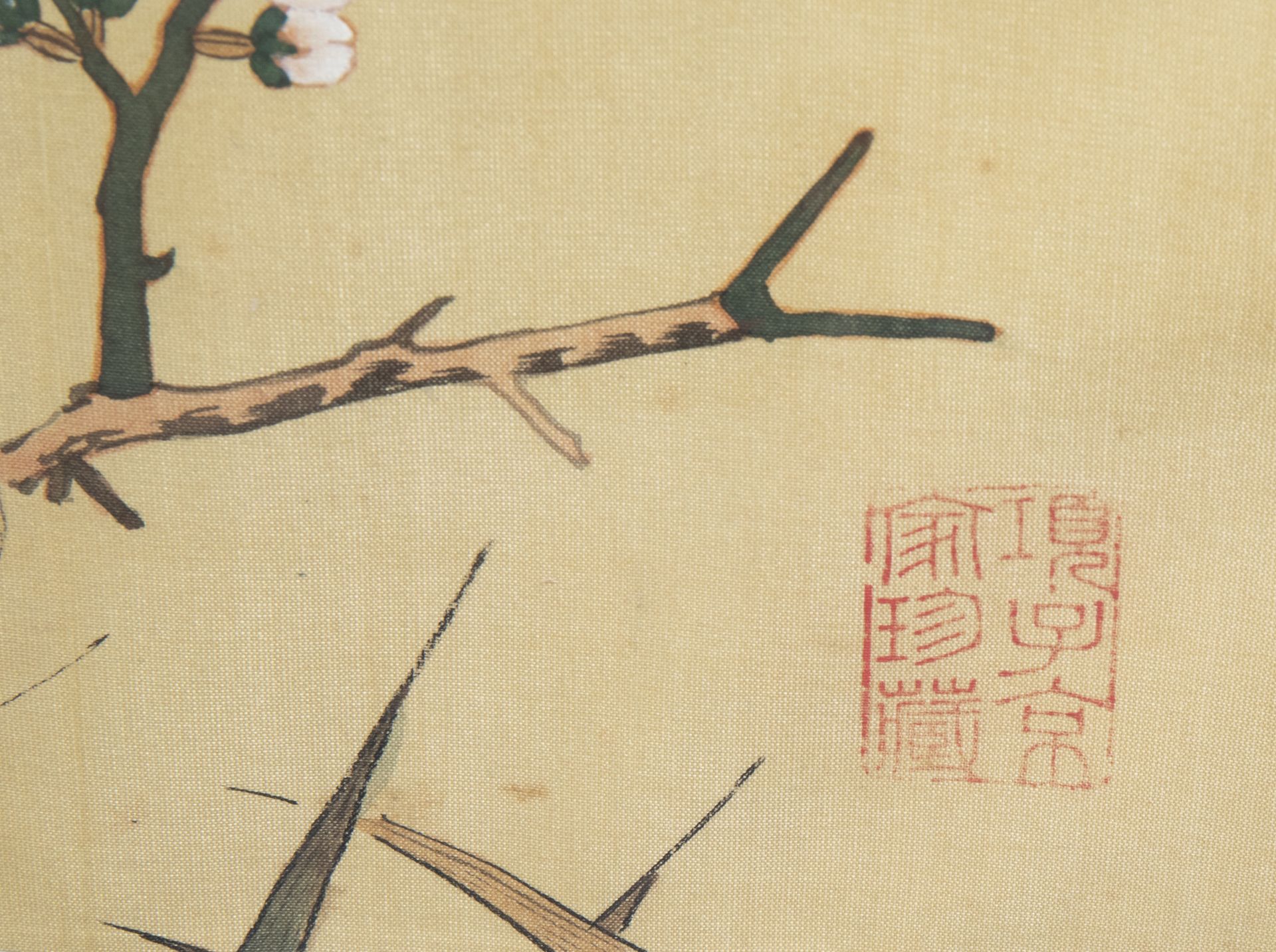 Chinese school, ink and colours on silk, 19th/20th C.: Ten paintings of birds between blossoms - Image 54 of 62