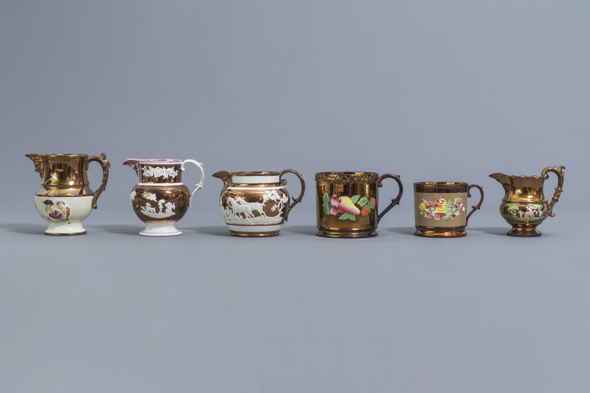 A varied collection of English lustreware items with relief design, 19th C. - Image 44 of 50