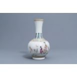 A Chinese famille rose bottle shaped vase with boys and ladies, Jiaqing mark, 19th/20th C.