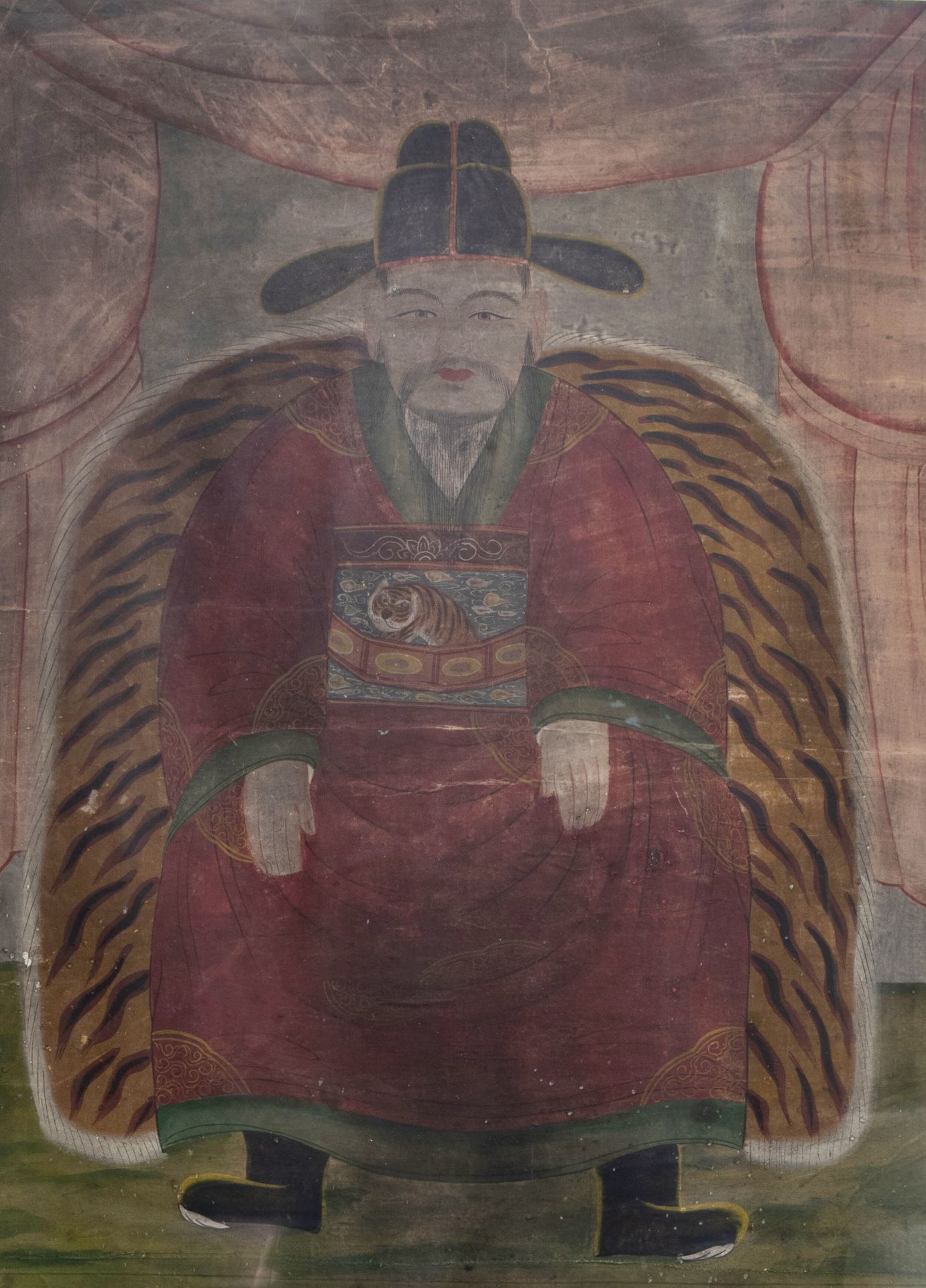 Korean school, Joseon, ca. 1900: High ranked warlord with a tiger 'hyungbae' (rank badge)