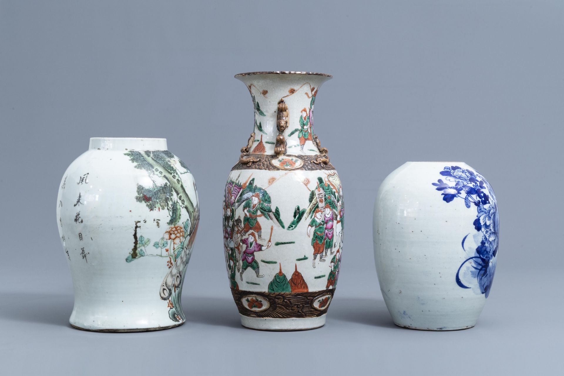 A varied collection of Chinese famille rose, iron red and blue and white porcelain, 19th/20th C. - Image 3 of 26