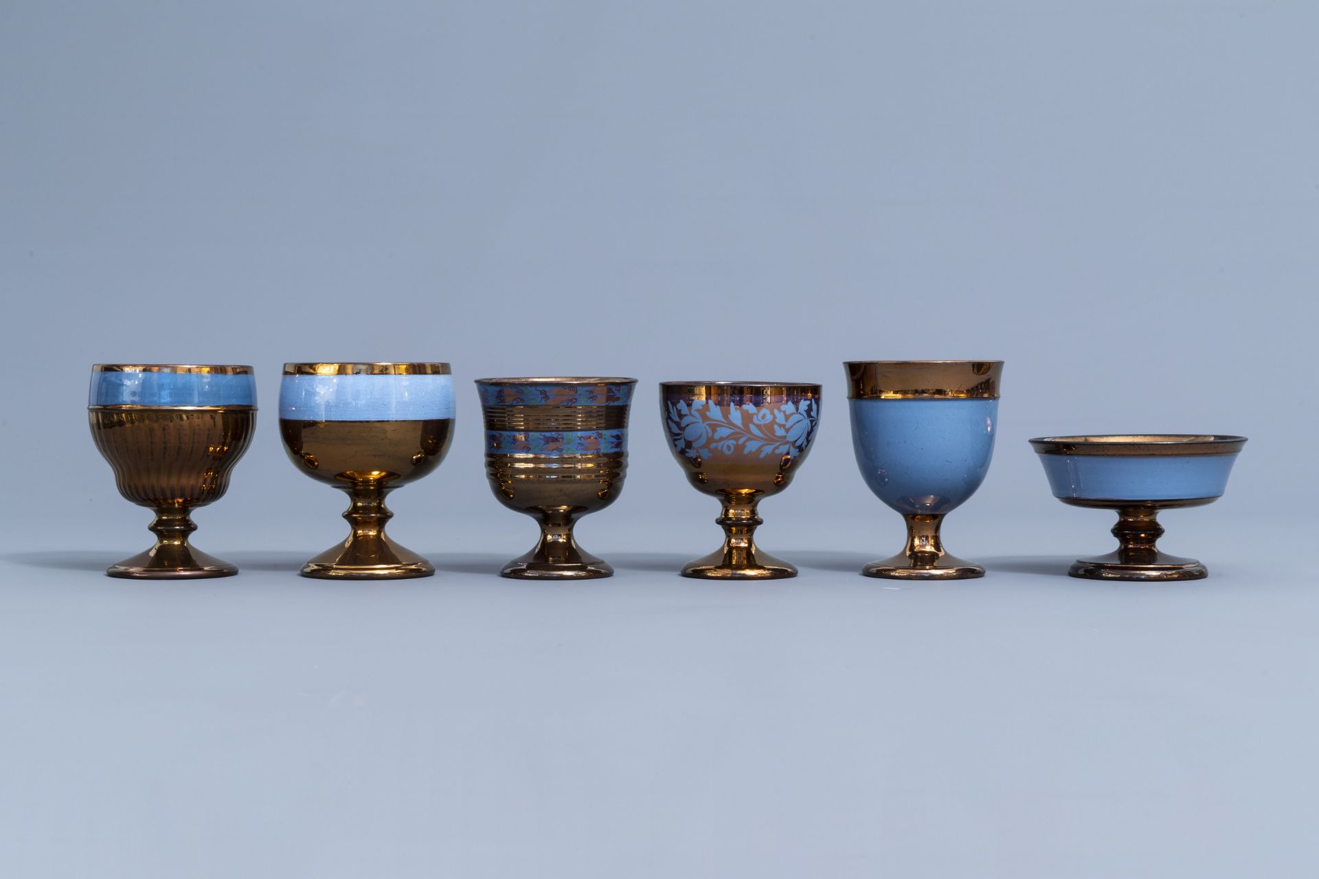 A varied collection of English lustreware items with blue design, 19th C. - Image 31 of 50