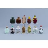 Twelve Chinese glass and hardstone snuff bottles, 20th C.