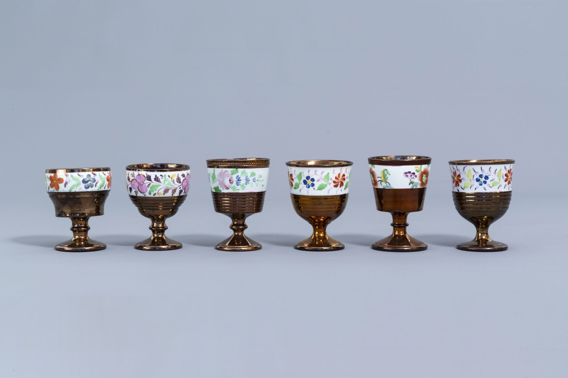 A varied collection of English lustreware items with polychrome floral design, 19th C. - Image 48 of 64