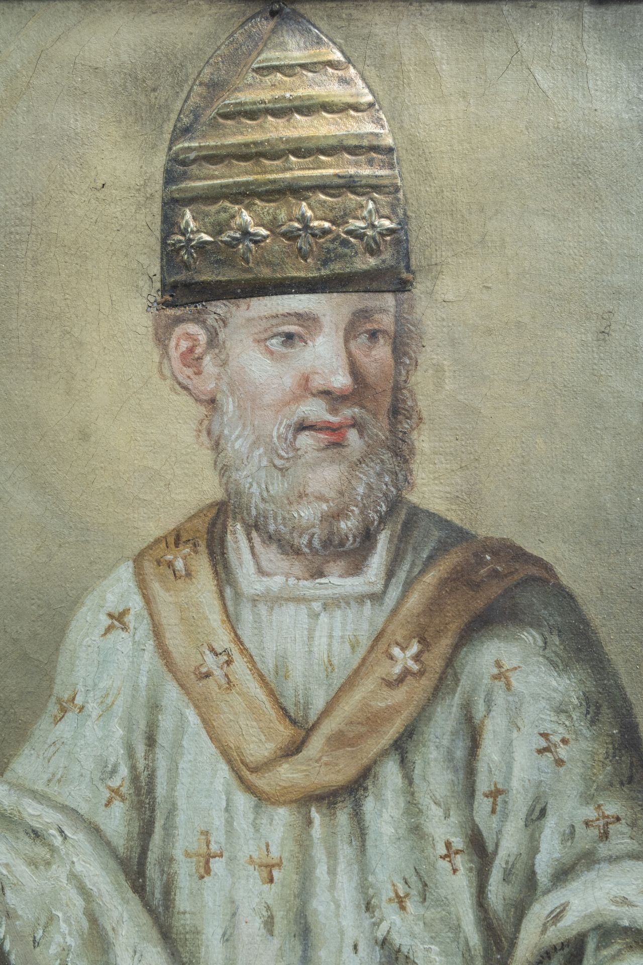 Italian school: Pope Sylvester I, mixed media on canvas, 18th C. - Image 5 of 7