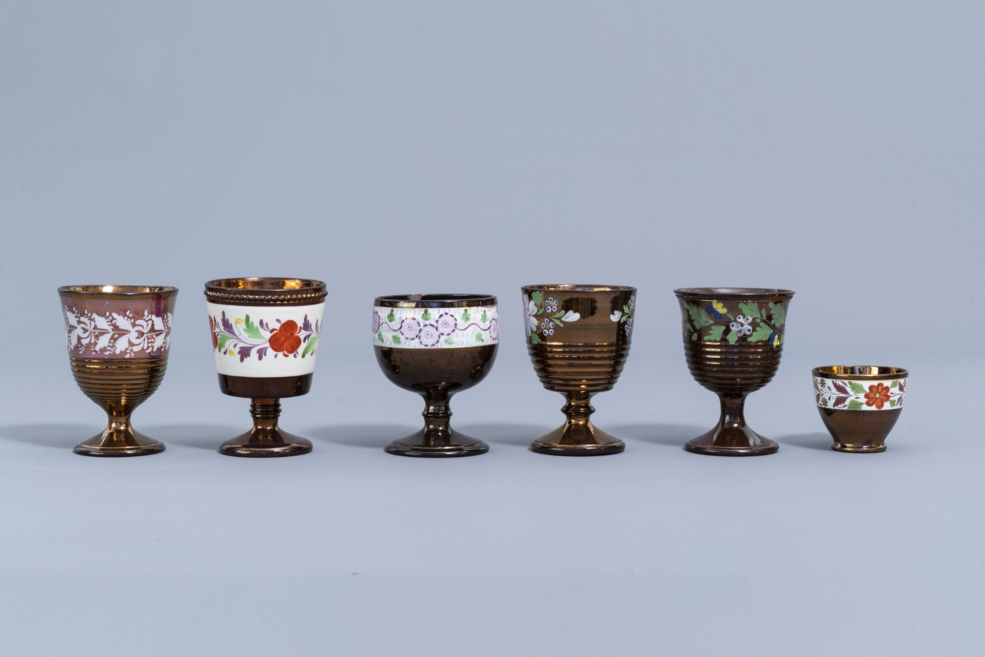 A varied collection of English lustreware items with polychrome floral design, 19th C. - Image 61 of 64