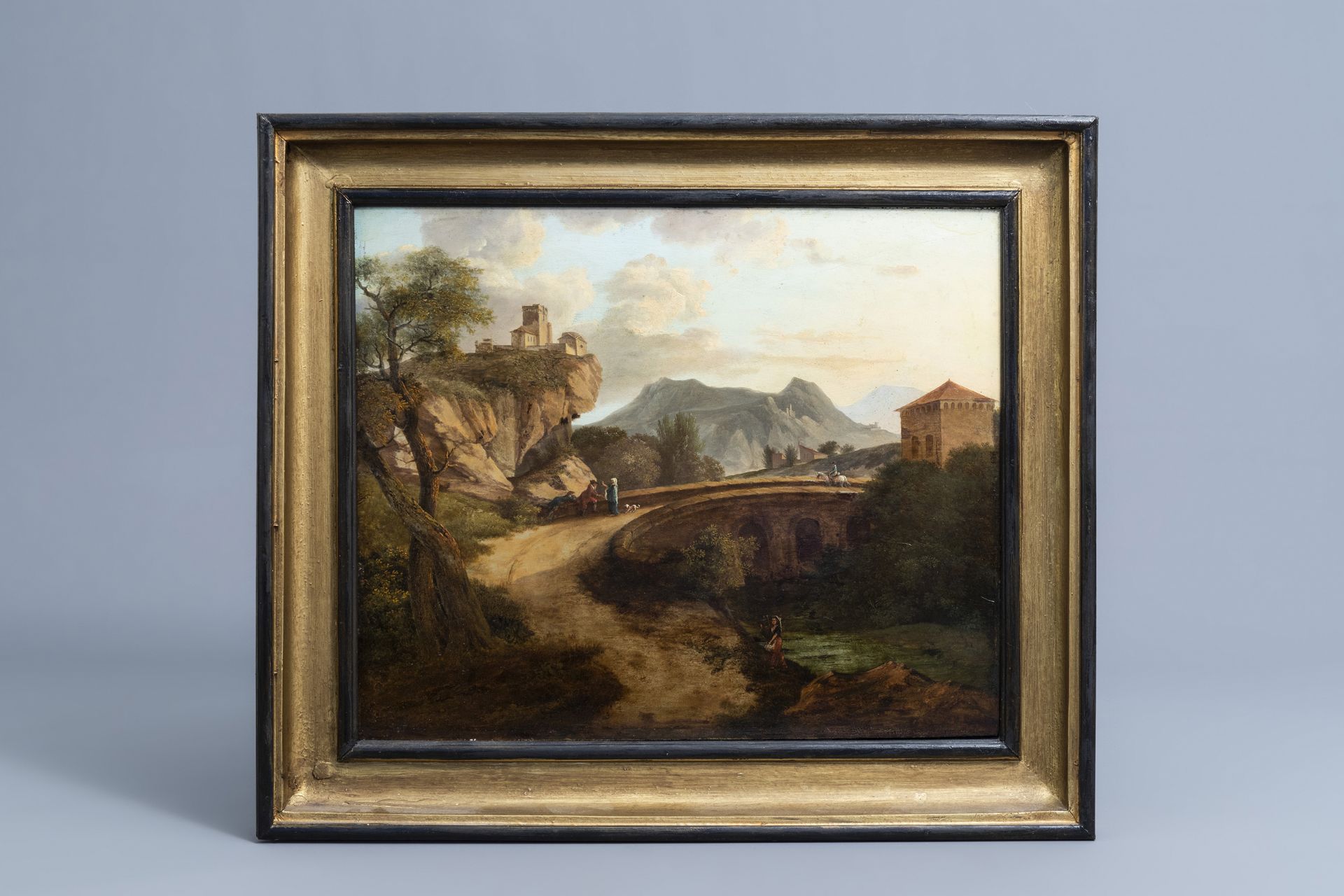 Italian school: An animated landscape, oil on panel, ca. 1800 - Image 2 of 6