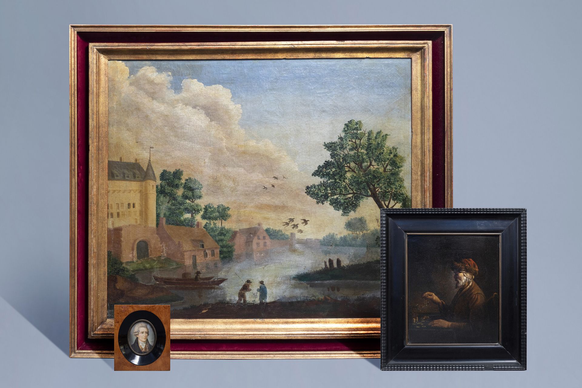 European school: Three various paintings, various techniques, 18th C. and later