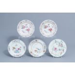 Five Chinese famille rose plates with floral design , Qianlong