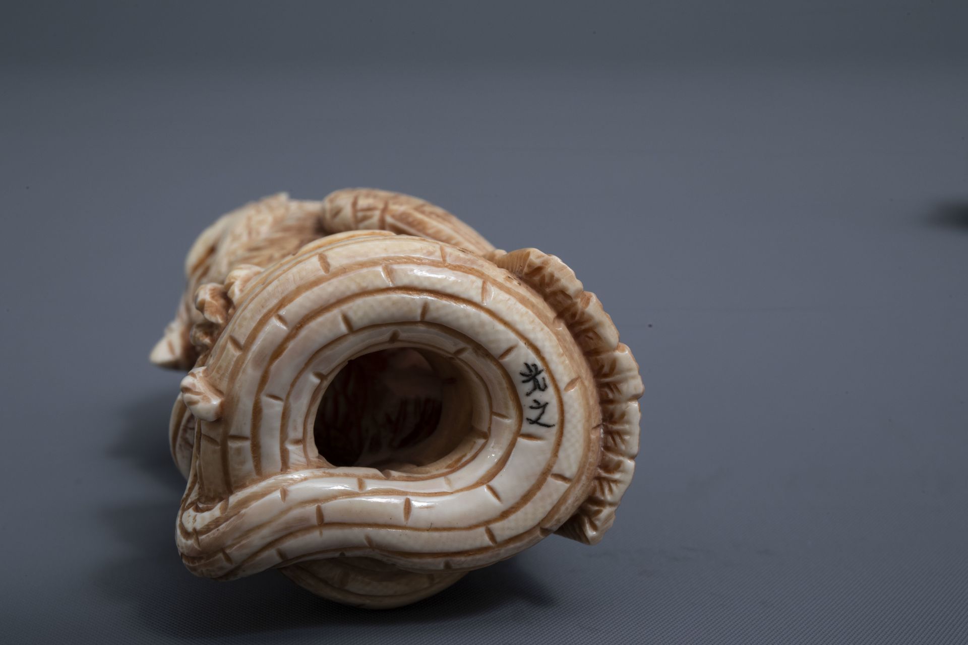 Five various Japanese ivory netsuke and okimono, Meiji, and a Chinese Canton shell, 19th/20th C. - Image 15 of 18