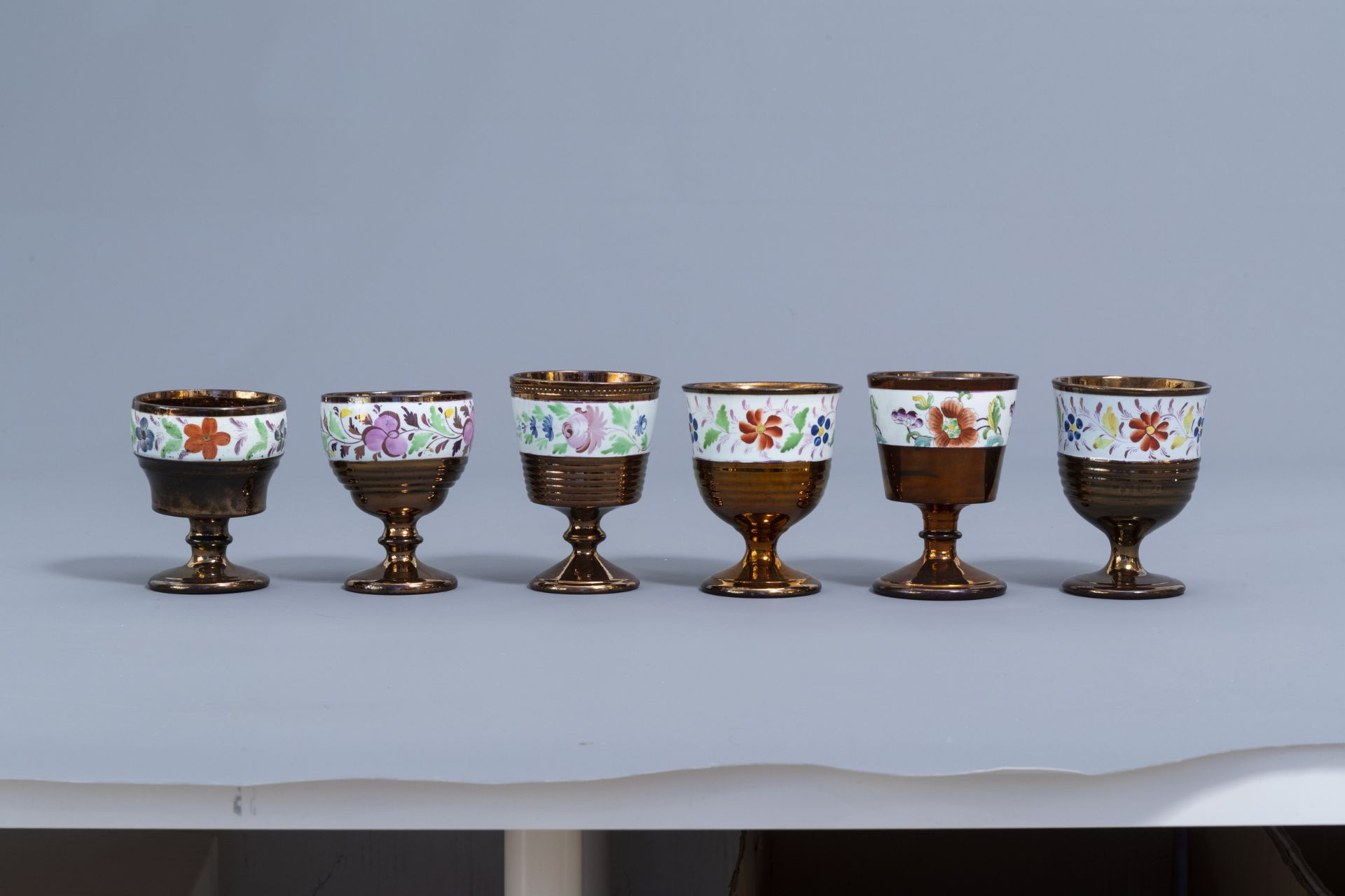 A varied collection of English lustreware items with polychrome floral design, 19th C. - Image 44 of 64