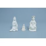 Three Chinese Dehua blanc de Chine figures of Guanyin, Kangxi and later