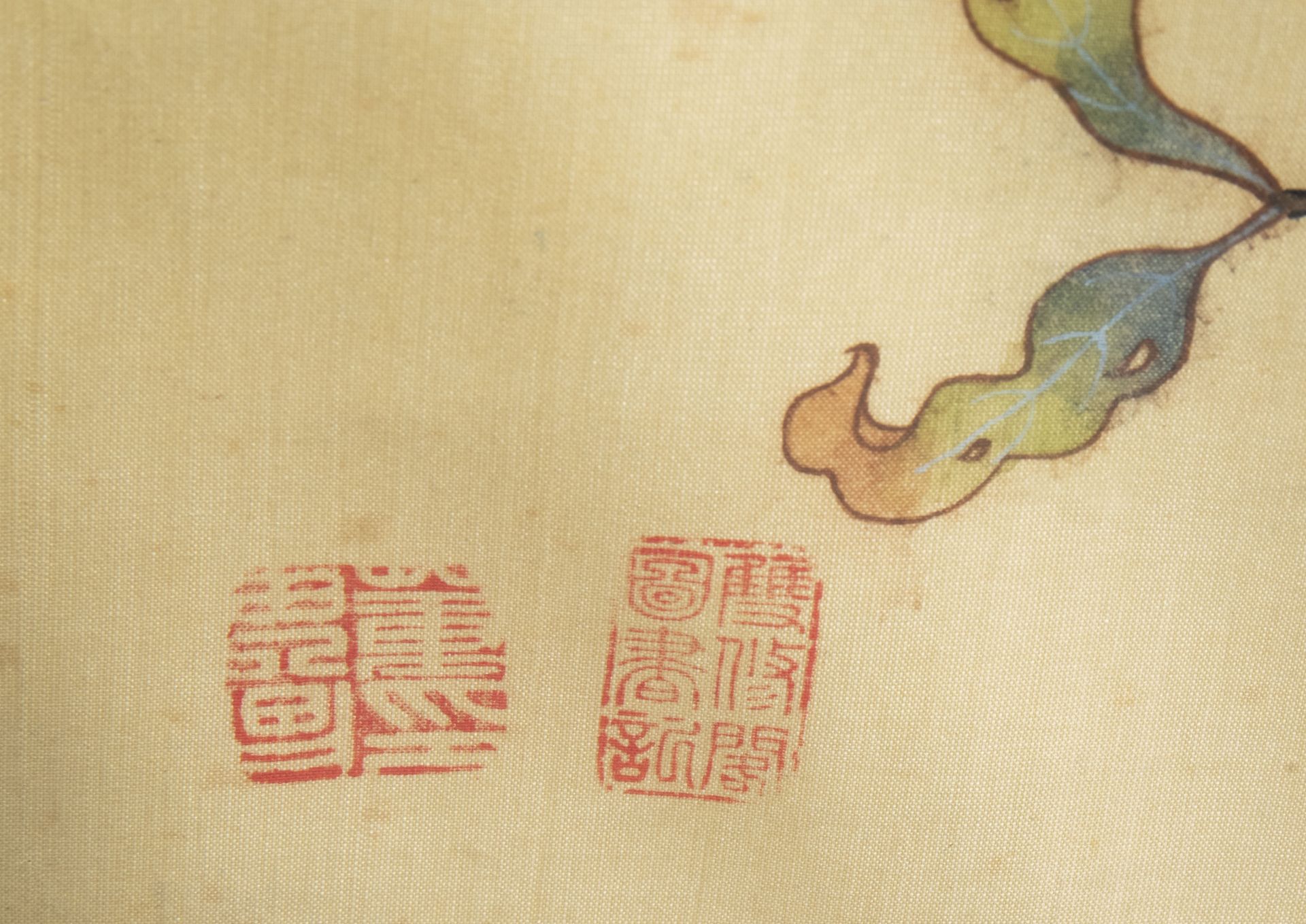 Chinese school, ink and colours on silk, 19th/20th C.: Ten paintings of birds between blossoms - Image 57 of 62