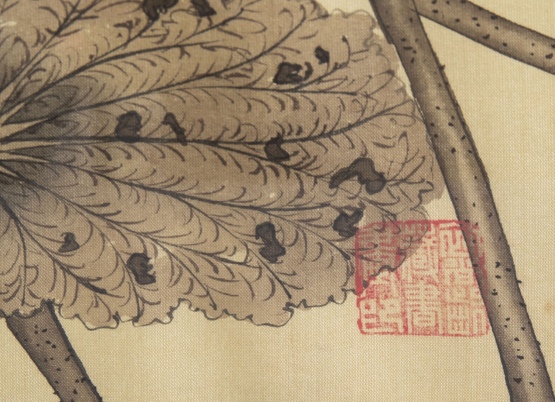 Chinese school, ink and colours on silk, 19th/20th C.: Ten paintings of birds between blossoms - Image 46 of 62