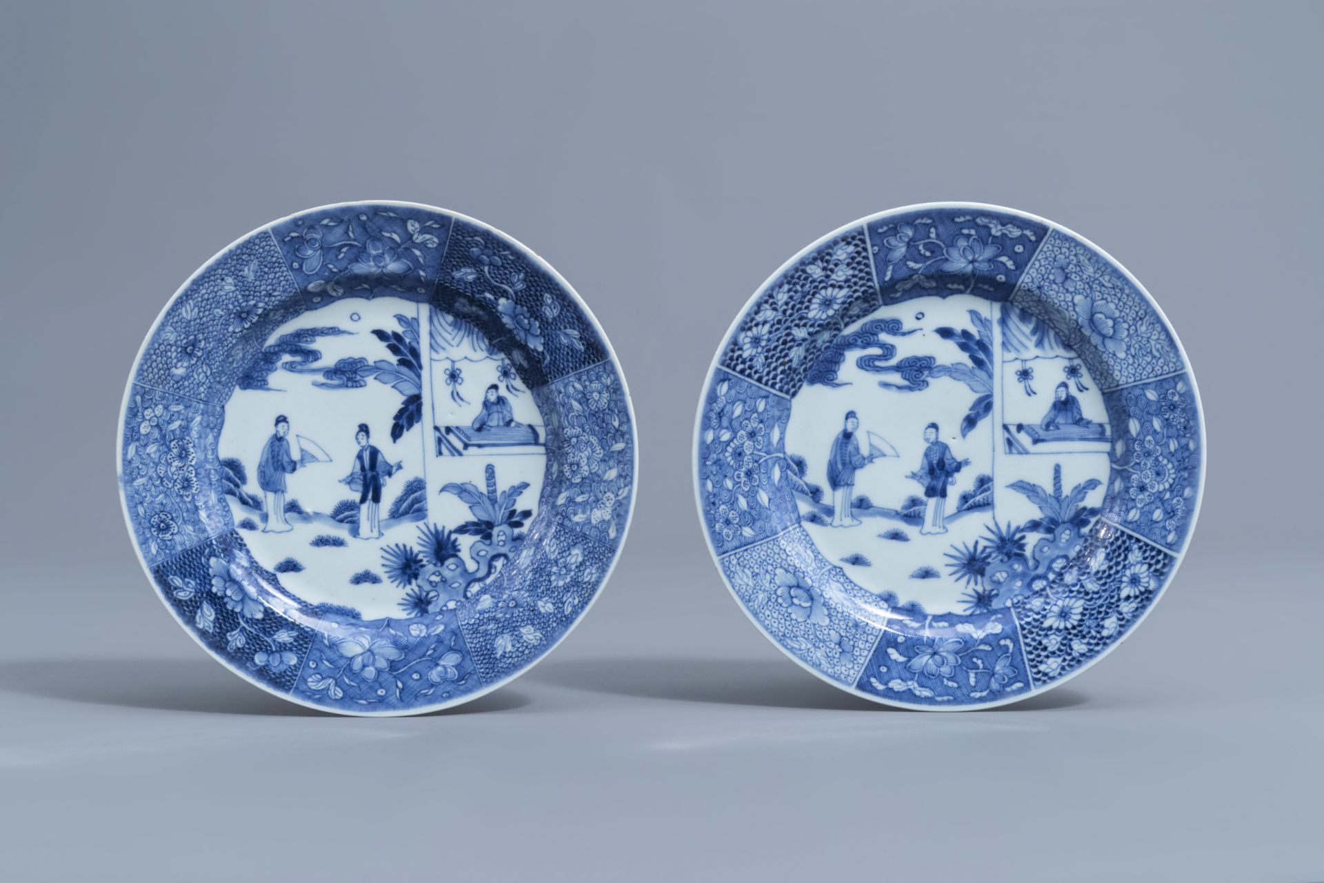 Five Chinese blue & white 'Romance of the Western Chamber' plates, Yongzheng/Qianlong - Image 8 of 14