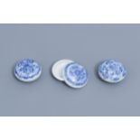 Three Chinese blue and white covered boxes with floral design, Hatcher cargo, Transitional period