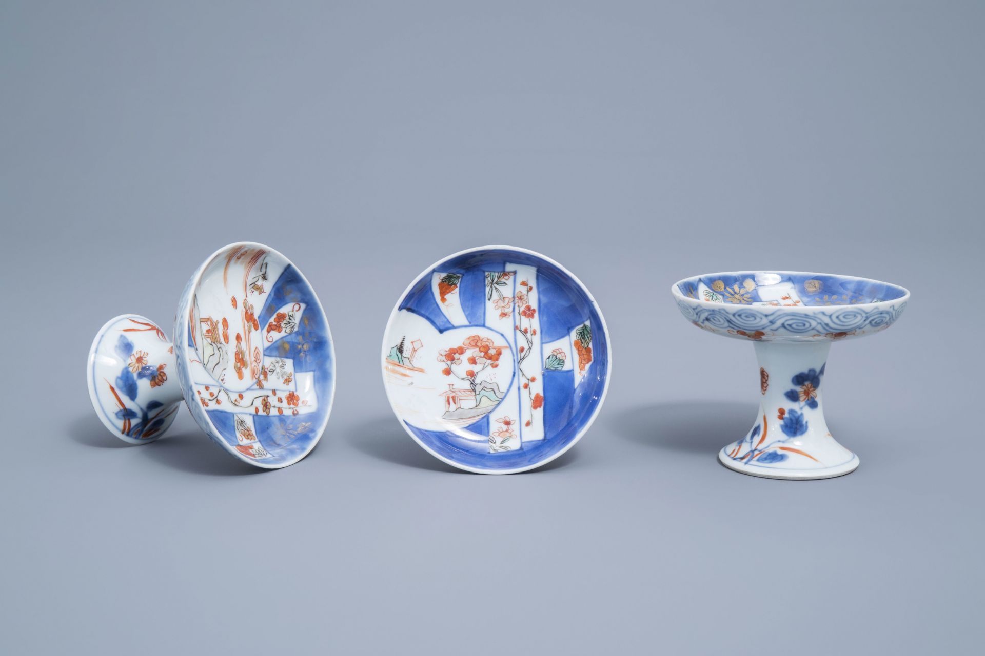 Three Chinese verte-Imari stem cups, Kangxi - Image 3 of 16