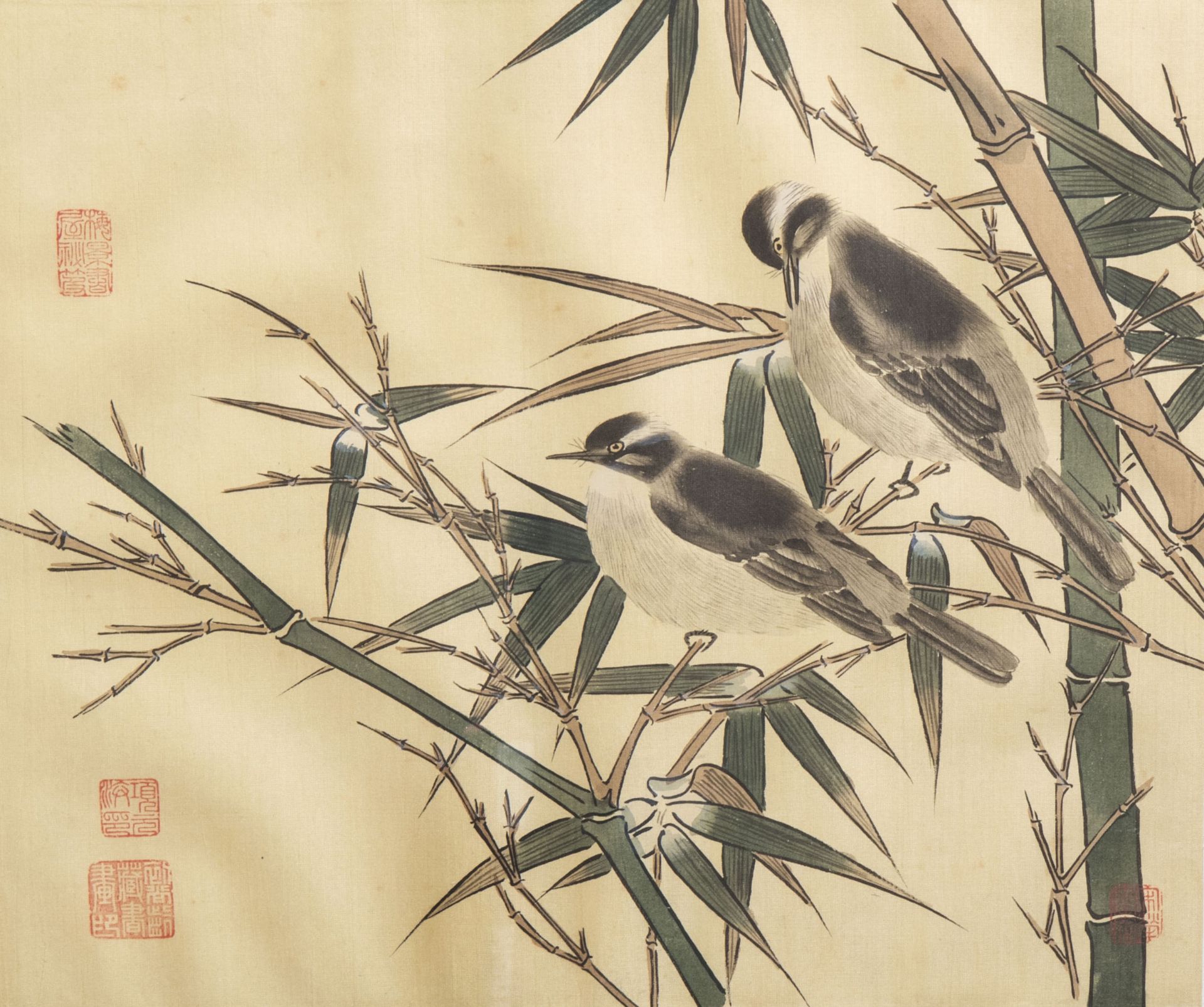 Chinese school, ink and colours on silk, 19th/20th C.: Ten paintings of birds between blossoms - Image 11 of 62